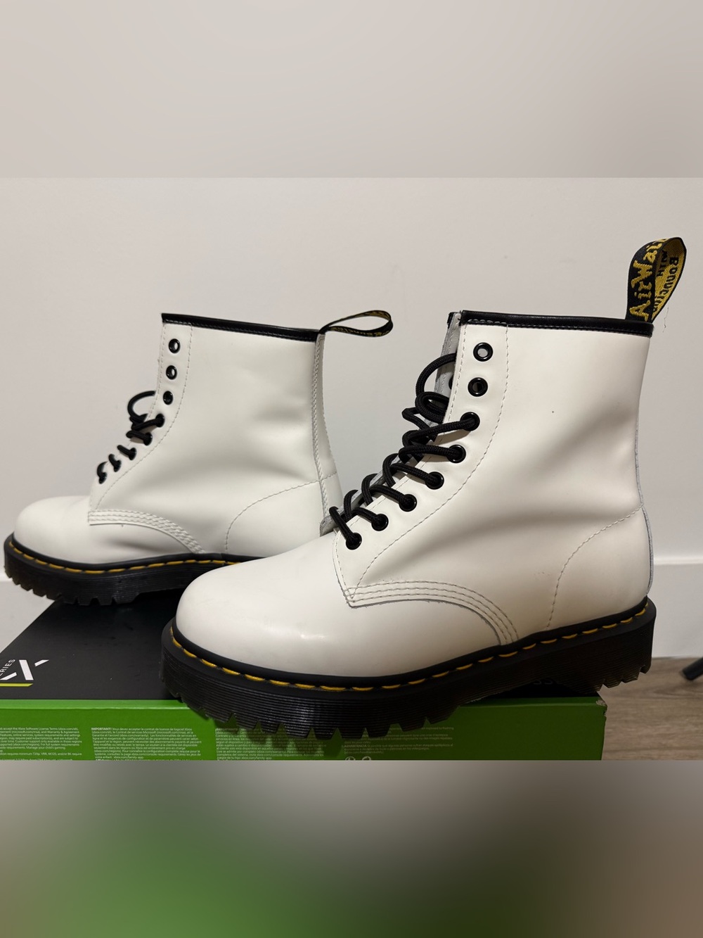 White Lace-Up Combat Boots with Black Trim